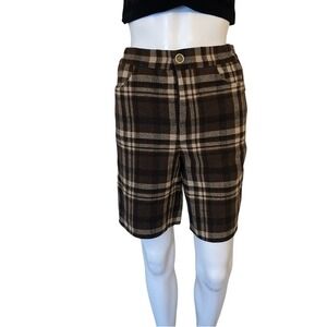 Shemima Brown Elastic Sides Button Zip Wool Blend Long Shorts Size Small